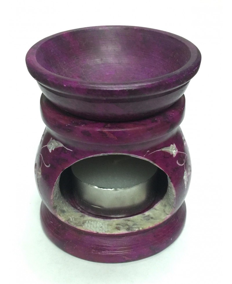 Purple Marble Soapstone Hand Carved Tealight & Aroma Oil Burner Diffuser Spa