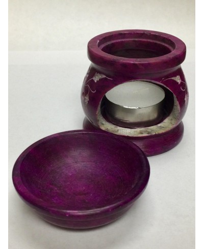 Purple Marble Soapstone Hand Carved Tealight & Aroma Oil Burner Diffuser Spa 