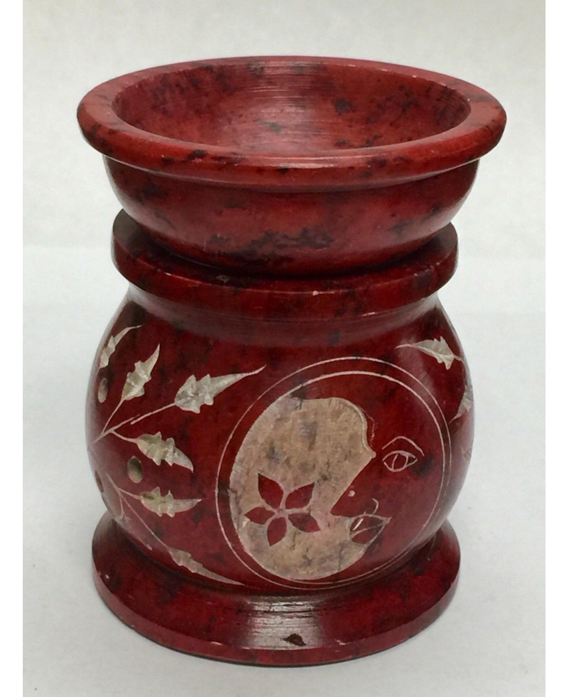 Red Marble Soapstone Hand Carved Tealight & Aroma Oil Burner Diffuser Spa