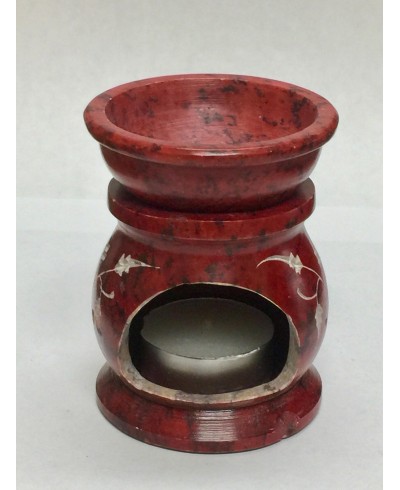 Red Marble Soapstone Hand Carved Tealight & Aroma Oil Burner Diffuser Spa